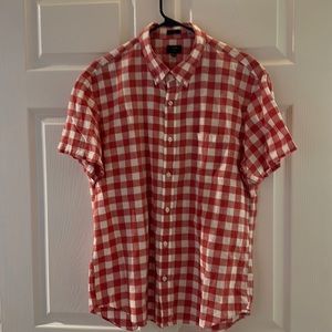 Gently Worn Men’s J Crew Short Sleeve Brick Red Check Shirt-XL Slim